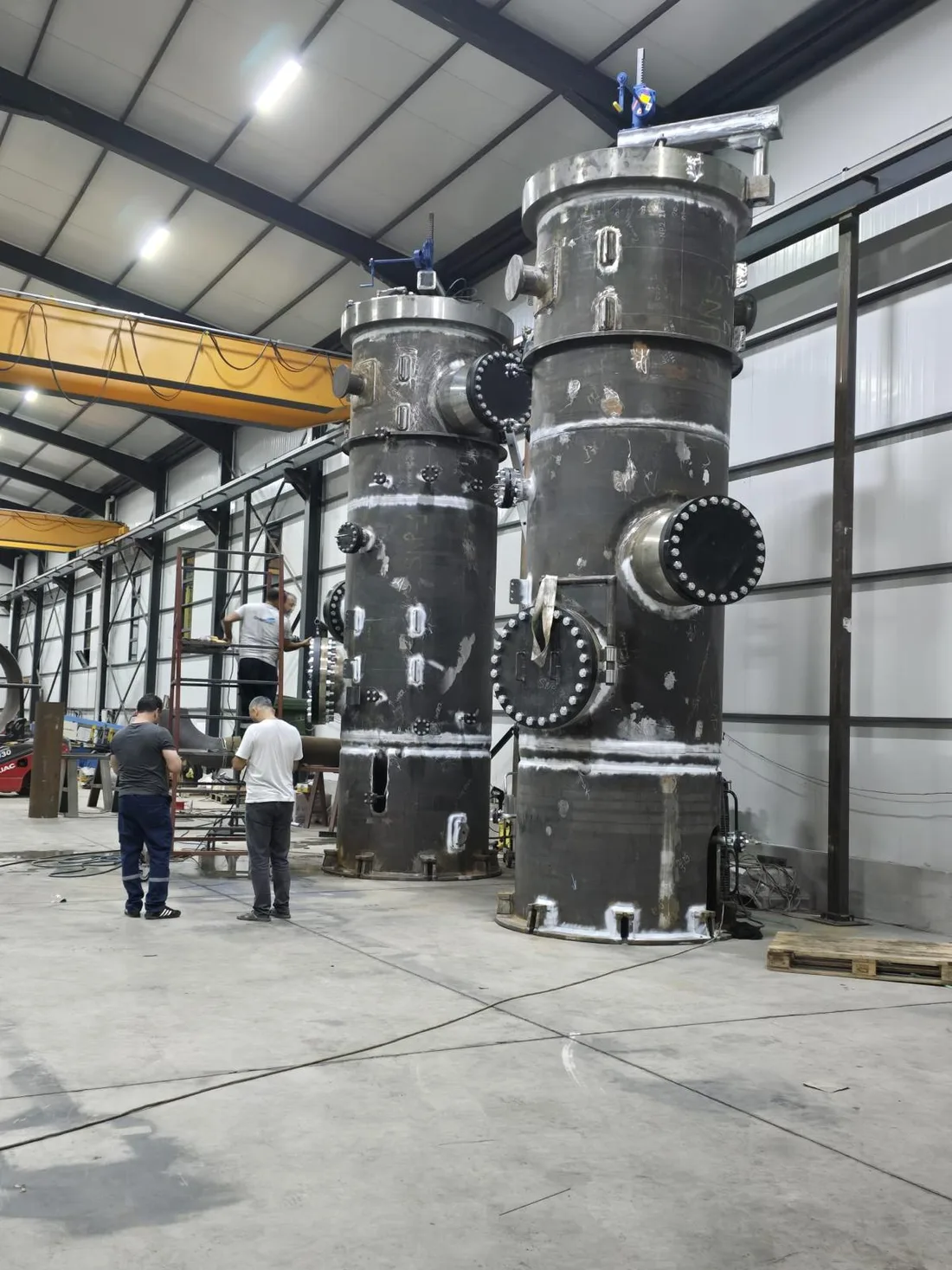 Process columns being erected in the workshop