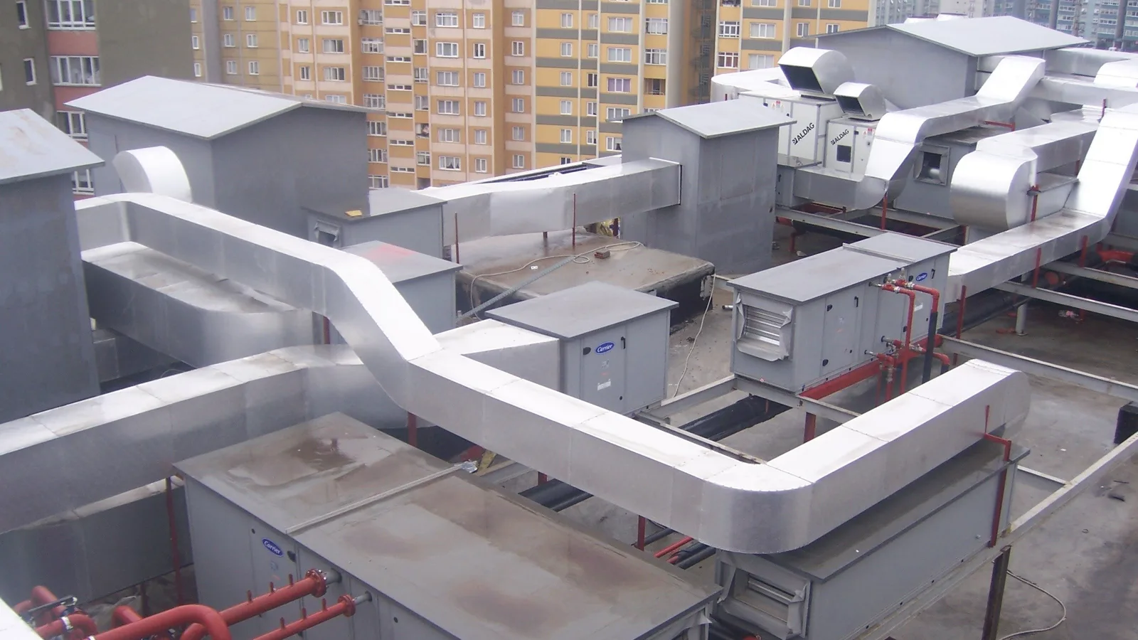 Air handling units and ductwork on a roof