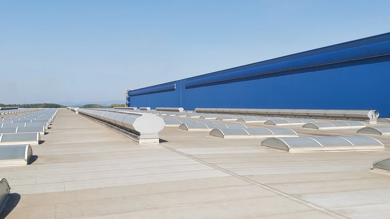 Roof ventilators along a production hall